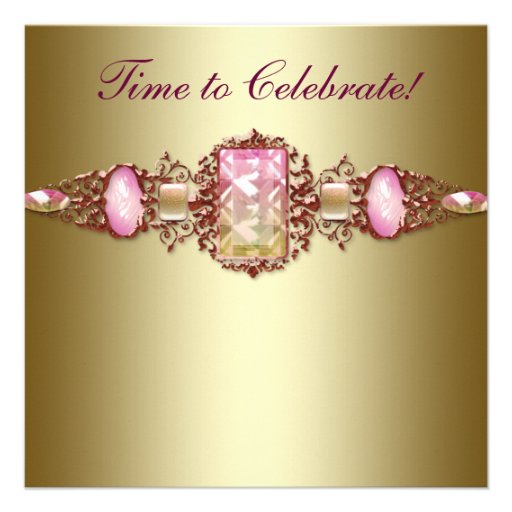 Elegant Pink and Gold Birthday Party Invitation (front side)