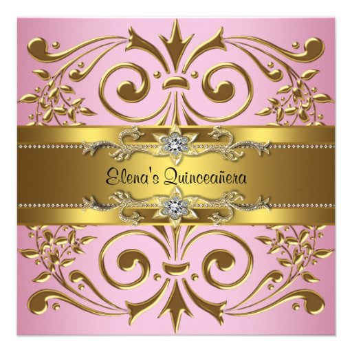 Elegant Pink and Gold Quinceanera Invitations (front side)