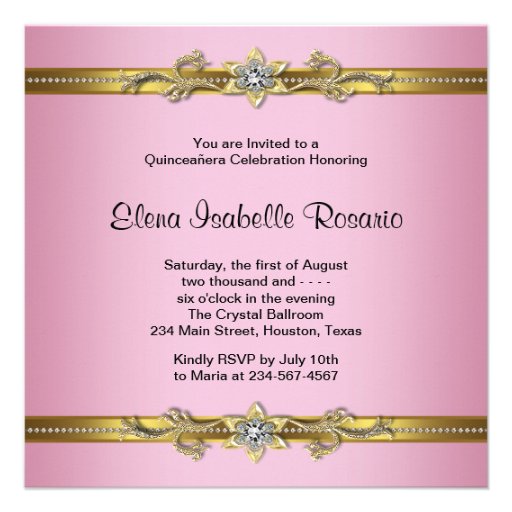 Elegant Pink and Gold Quinceanera Invitations