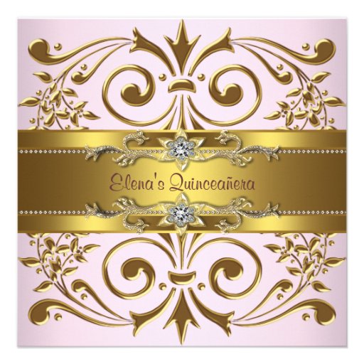 Elegant Pink and Gold Quinceanera Invitations