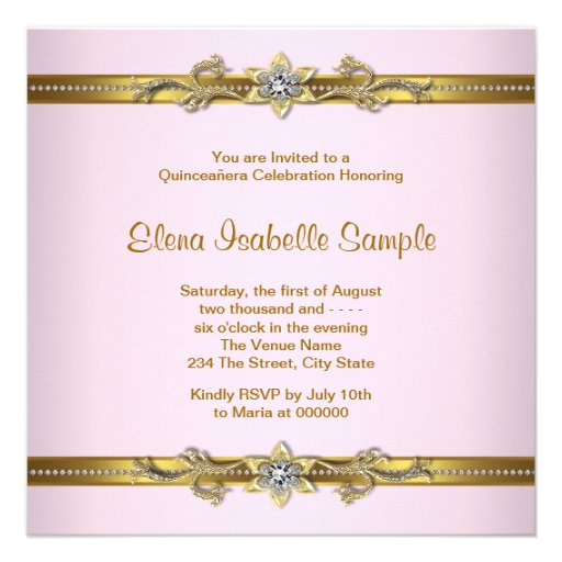 Elegant Pink and Gold Quinceanera Invitations