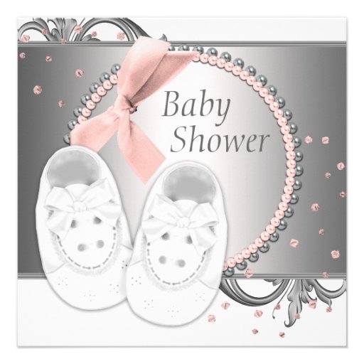 Elegant Pink and Gray Baby Shower Invites