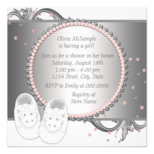 Elegant Pink and Gray Baby Shower Invites
