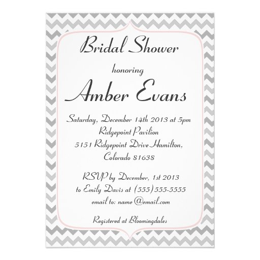 Elegant Pink and Gray Chevron Bridal Shower Personalized Invitation