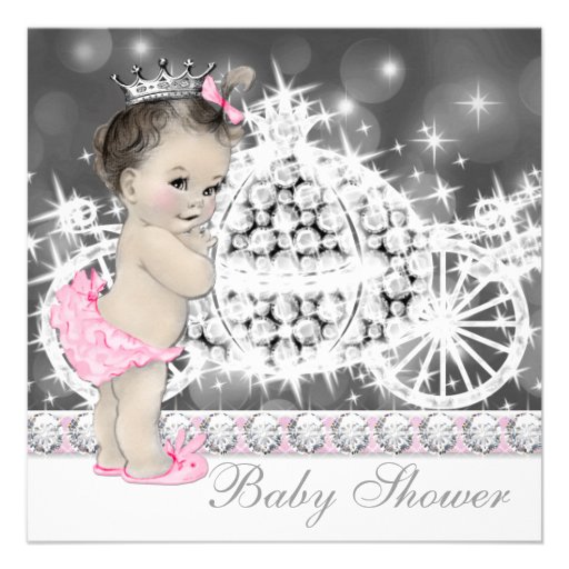 Elegant Pink and Gray Princess Baby Shower Custom Invitation