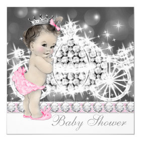 Elegant Pink and Gray Princess Baby Shower 5.25x5.25 Square Paper Invitation Card