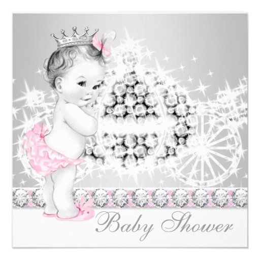 Elegant Pink and Gray Princess Baby Shower Custom Announcement