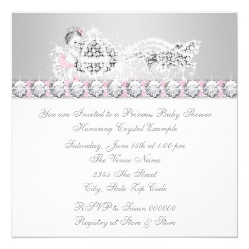 Elegant Pink and Gray Princess Baby Shower Custom Announcement