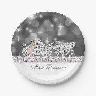 Elegant Pink and Gray Princess Baby Shower Paper Plate