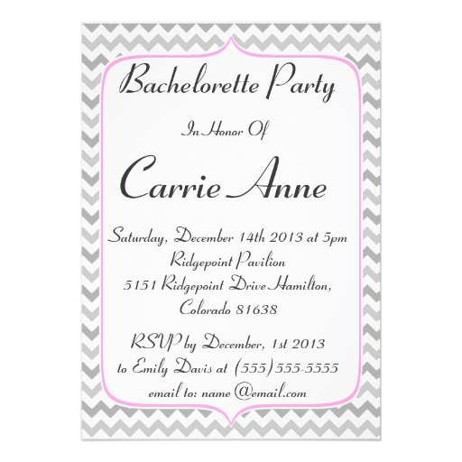 Elegant Pink and Grey Chevron Bachelorette Party Invite