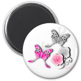 Elegant Pink And Silver Butterflies And Roses Fridge Magnet