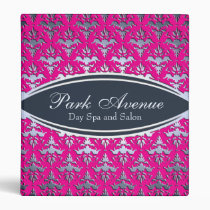 Elegant Pink and Silver Damask Beauty Salon binders