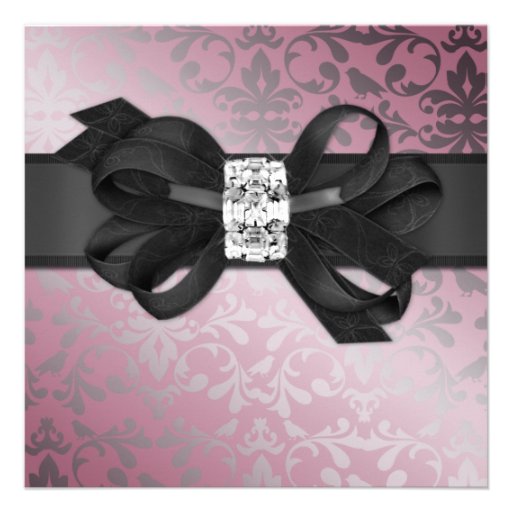 Elegant Pink and Silver Invite with Diamond Bow (front side)