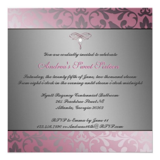 Elegant Pink and Silver Invite with Diamond Bow