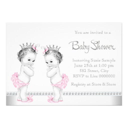 Elegant Pink and Silver Twin Girl Baby Shower Card
