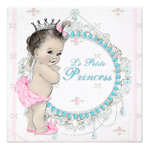 Elegant Pink and Teal Blue Princess Baby Shower Custom Invites