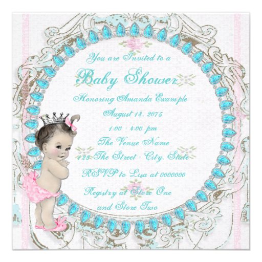 Elegant Pink and Teal Blue Princess Baby Shower Custom Invites