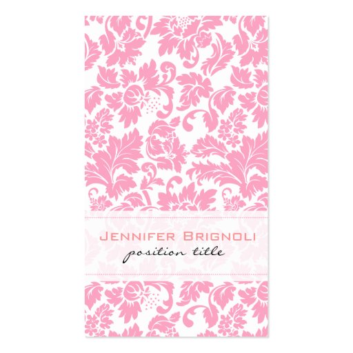 Elegant Pink And White Floral Damasks Pattern Business Card (front side)