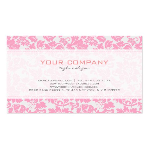 Elegant Pink And White Floral Damasks Pattern Business Card (back side)