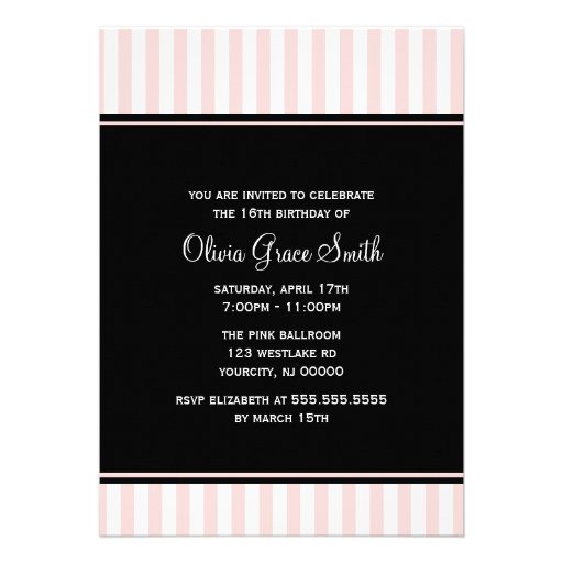 Elegant Pink and White Stripes Birthday Personalized Announcements