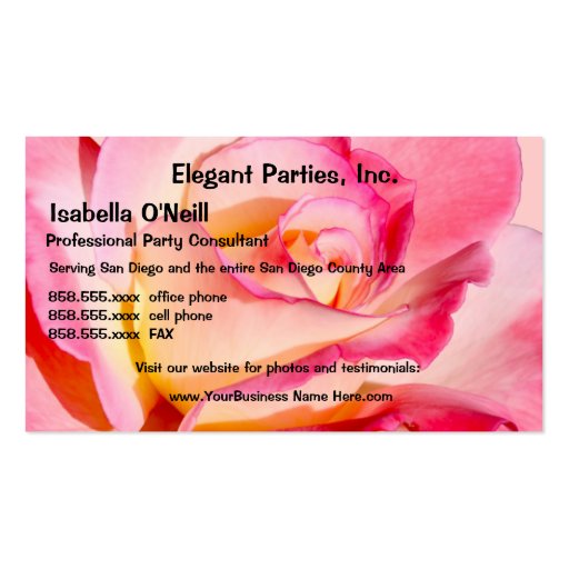 Elegant Pink and Yellow Rose Business Card Template (front side)