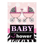 Elegant Pink and Zebra Girl Twins Baby Shower Invitations