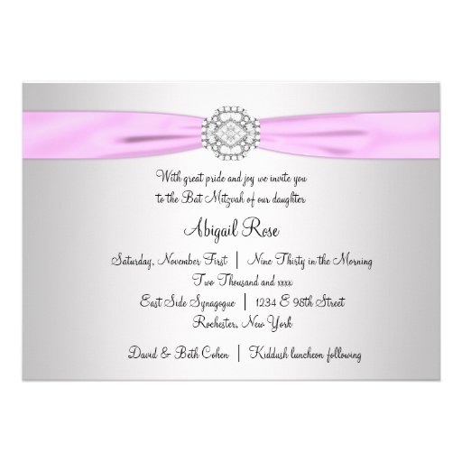 Elegant Pink Bat Mitzvah Personalized Invites