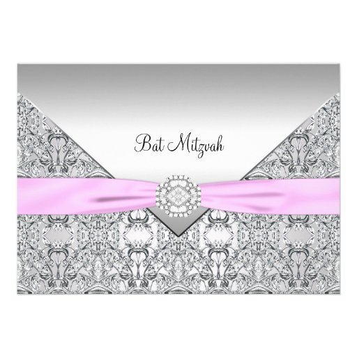 Elegant Pink Bat Mitzvah Personalized Invites