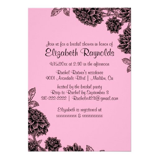 Elegant Pink & Black Bridal Shower Invitations