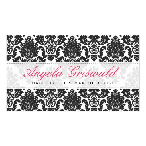 Elegant Pink & Black Damask Business Cards