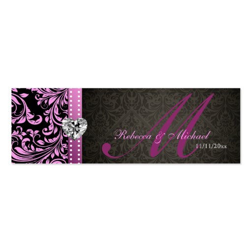 Elegant Pink & Black Damask Favor Tags Business Card (front side)