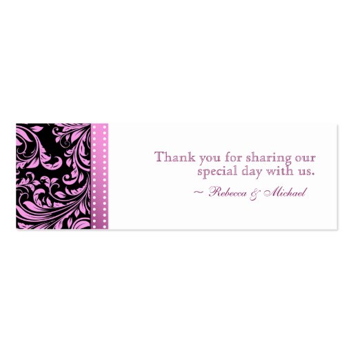Elegant Pink & Black Damask Favor Tags Business Card (back side)