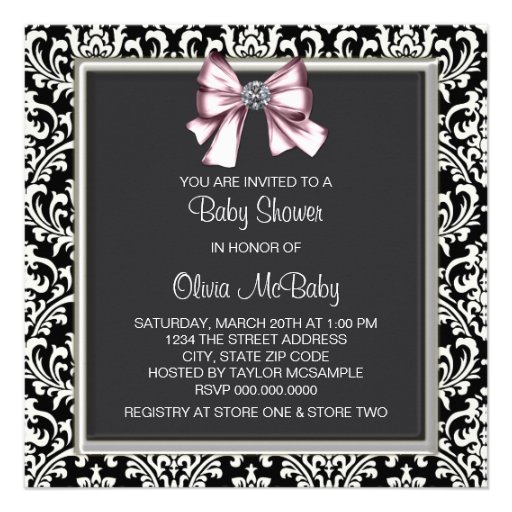 Elegant Pink Black Damask Princess Baby Shower Custom Announcements