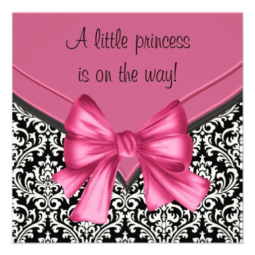 Elegant Pink Black Damask Princess Baby Shower Personalized Invite (front side)