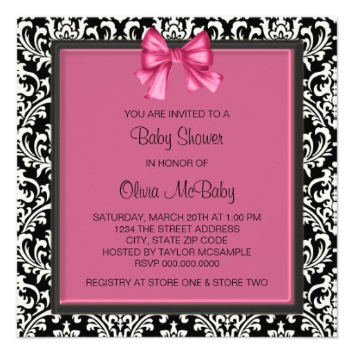 Elegant Pink Black Damask Princess Baby Shower Personalized Invite