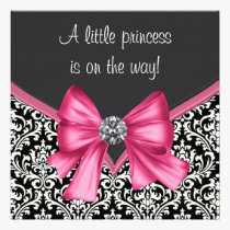 Elegant Pink Black Damask Princess Baby Shower invitations