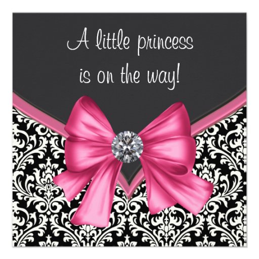 and black with black damask pink bow baby girl princess baby shower ...