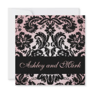 Elegant Pink Black Damask Wedding Invitation invitation