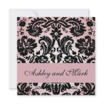 Elegant Pink Black Damask Wedding Invitation #2