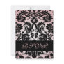Elegant Pink Black Damask Wedding RSVP Card Announcement