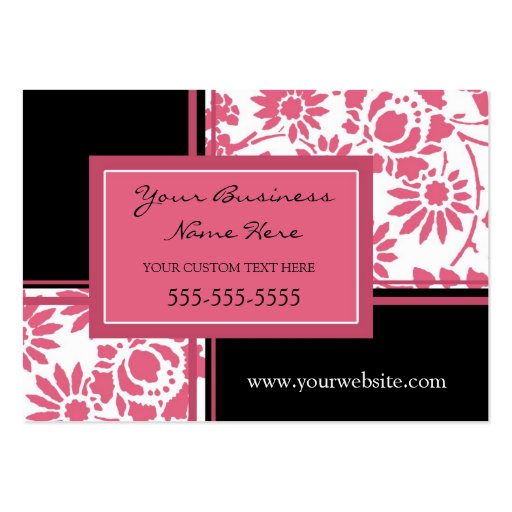 Elegant Pink Black Floral Business Cards (front side)