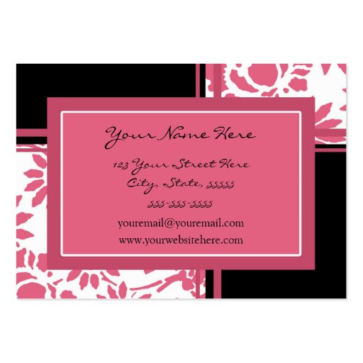 Elegant Pink Black Floral Business Cards (back side)