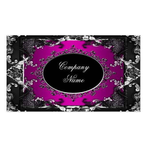 Elegant Pink Black Silver Glamour Business Card (front side)