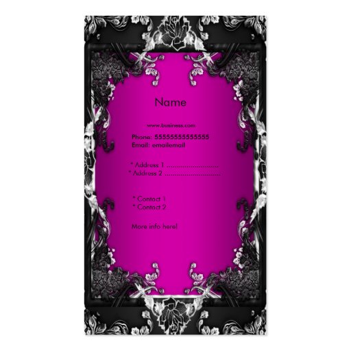 Elegant Pink Black Silver Glamour Business Card (back side)