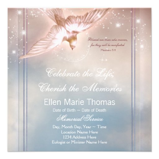 Elegant Pink Blue Dove In Loving Memory Memorial Custom Announcement