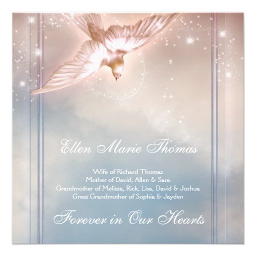 Elegant Pink Blue Dove In Loving Memory Memorial Custom Announcement