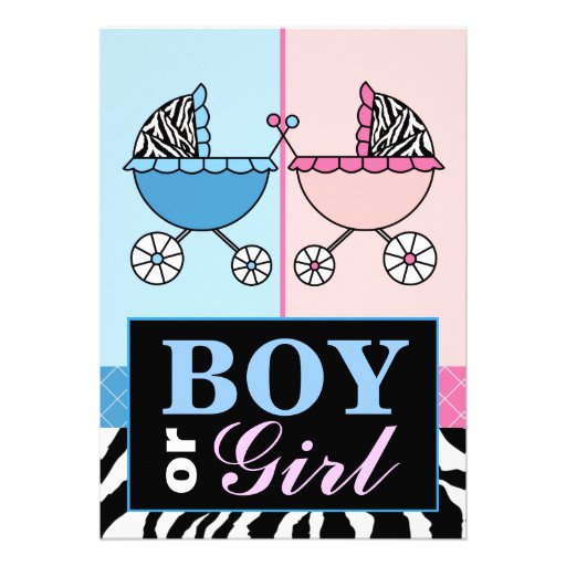 Elegant Pink Blue Zebra Gender Reveal Party Invite