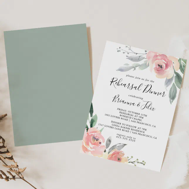 Elegant Pink Blush Floral Rehearsal Dinner Invitation Zazzle