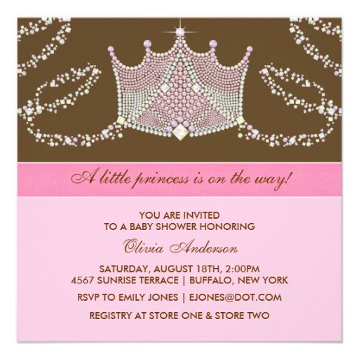 Elegant Pink Brown Baby Girl Princess Baby Shower Personalized Announcements