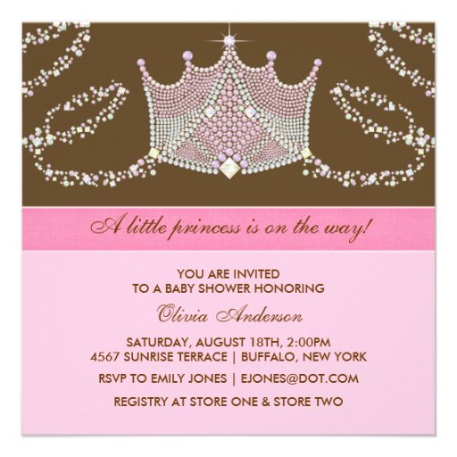 Elegant Pink Brown Baby Girl Princess Baby Shower Personalized Announcements